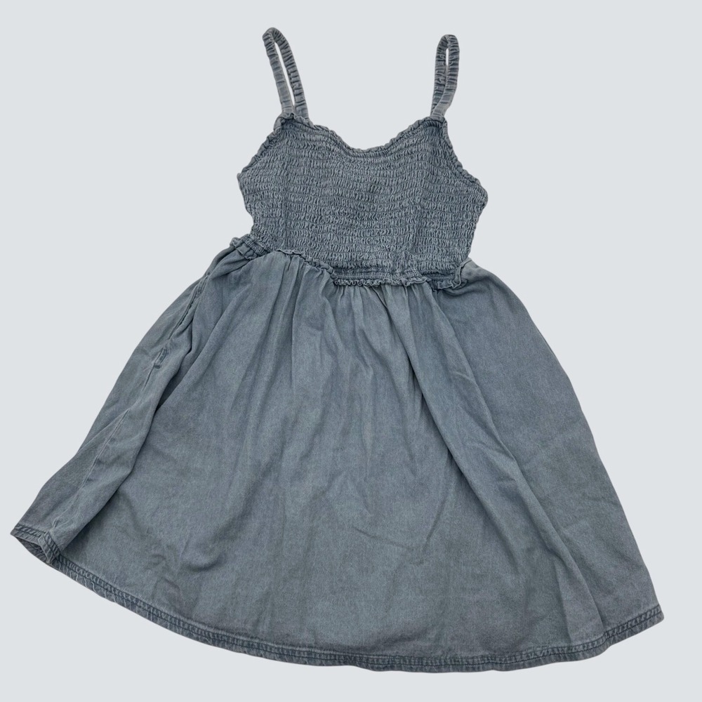 American Eagle Smocked Denim Mini Dress Light Wash Blue Cut-Out Back Size M